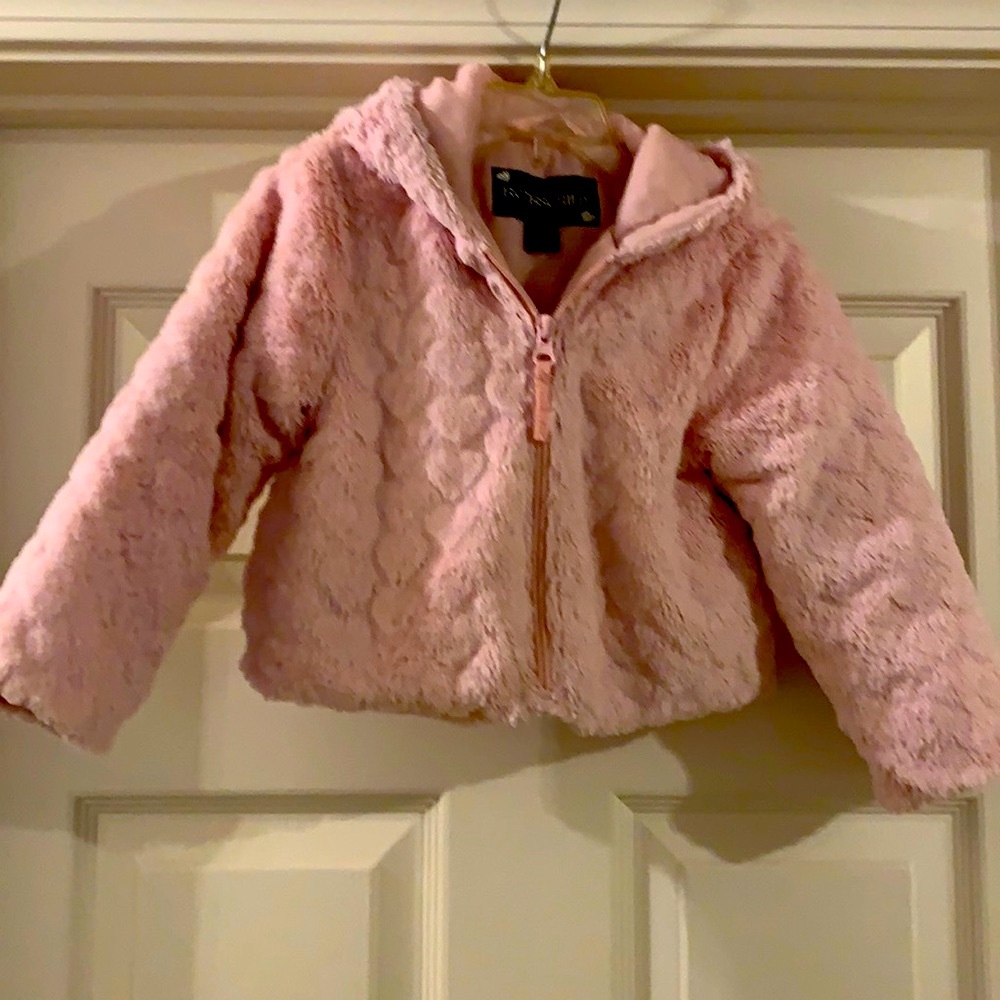 Faux Fur Hooded Pink Hearts Jacket